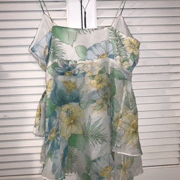 Banana Republic Vintage Floral Silk Cami Yellow and Green Size 2 - Picture 6 of 8